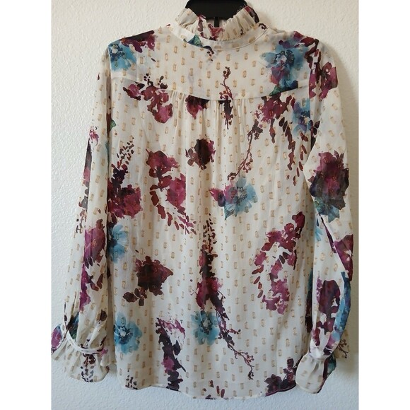 Soft Surroundings Floral Tunic Top Metallic Ruffles Tassels Boho Size Medium - Picture 2 of 16